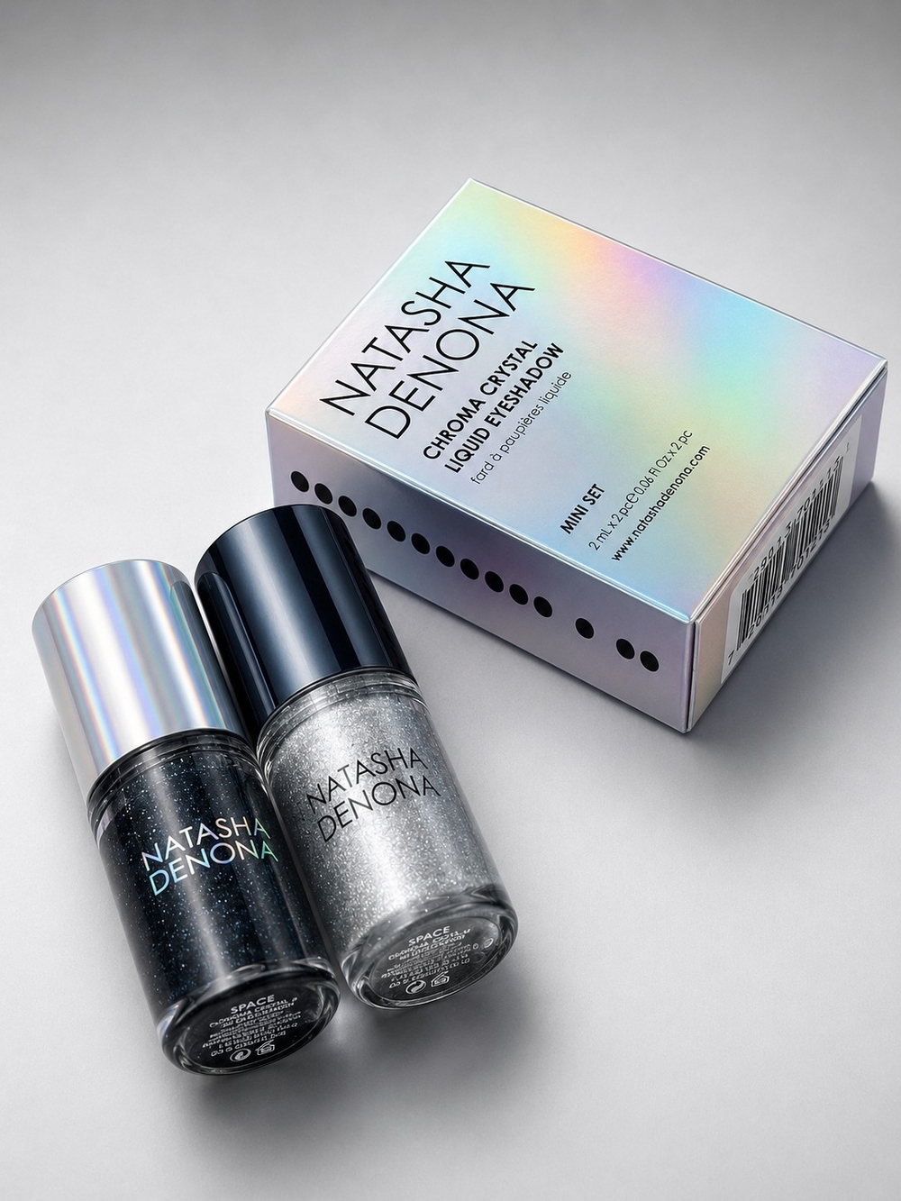 Natasha Denona Chrome & Crystal Liquid Eyeshadow Duo - Silver & Black